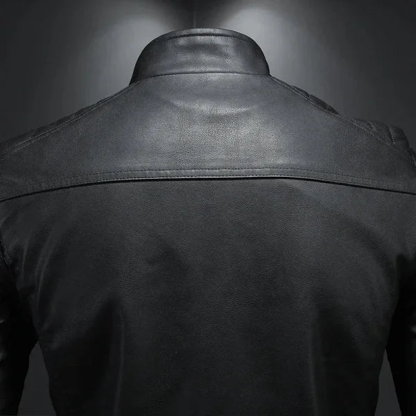 Men's Stand Collar Leather Jacket – Fashion Slim Fit Casual Korean Style - Himpall