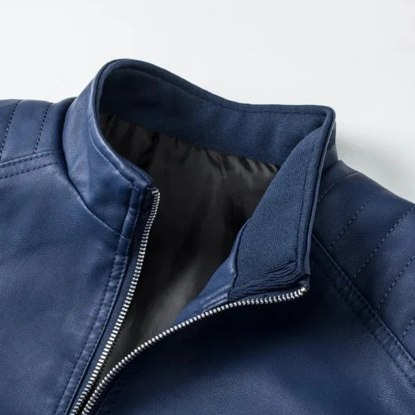 Men's Stand Collar Leather Jacket – Fashion Slim Fit Casual Korean Style - Himpall