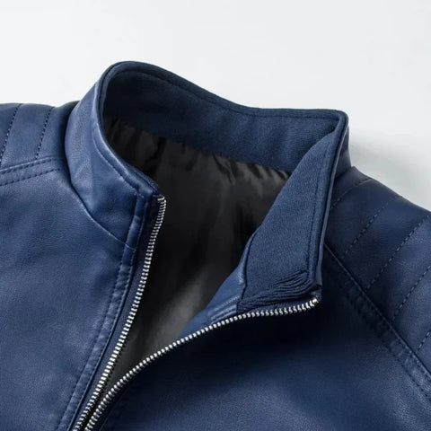 Men's Stand Collar Leather Jacket – Fashion Slim Fit Casual Korean Style - Himpall