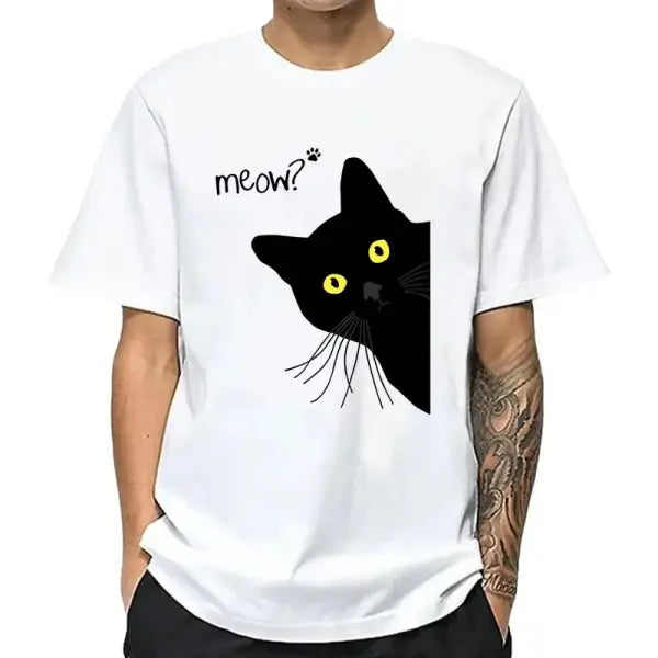 Men’s T-shirt 100% Cotton Summer Meow Black Cat Print Men T Shirt Casual Loose o-neck Men Tshirt Short Sleeve t-shirt