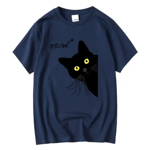 Men’s T-shirt 100% Cotton Summer Meow Black Cat Print Men T Shirt Casual Loose o-neck Men Tshirt Short Sleeve t-shirt