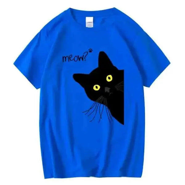 Men’s T-shirt 100% Cotton Summer Meow Black Cat Print Men T Shirt Casual Loose o-neck Men Tshirt Short Sleeve t-shirt