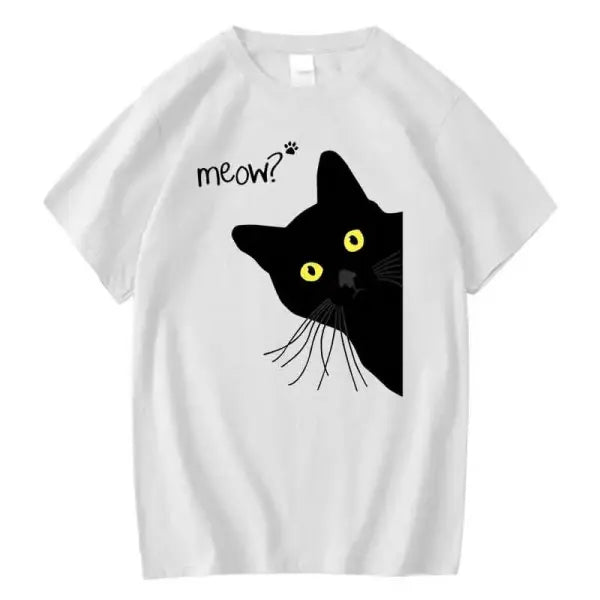 Men’s T-shirt 100% Cotton Summer Meow Black Cat Print Men T Shirt Casual Loose o-neck Men Tshirt Short Sleeve t-shirt