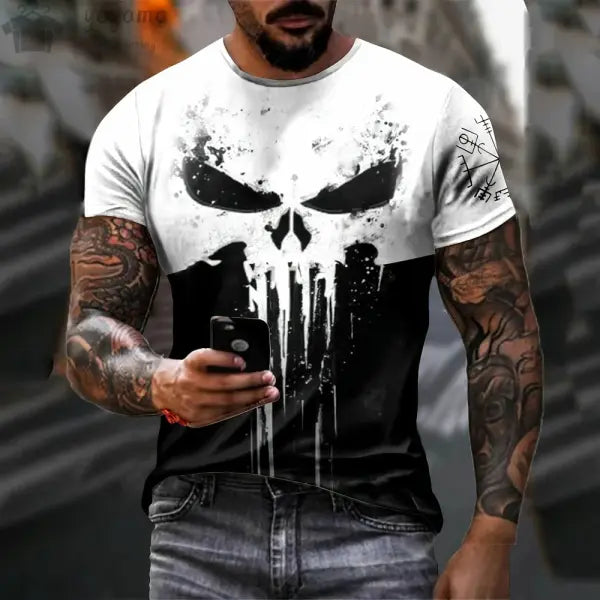 Men’s T Shirt 3d Print Military Patriotic Skull O-Neck T Shirt Oversized T-Shirt Short-Sleeved Tee Sportswear Men’s