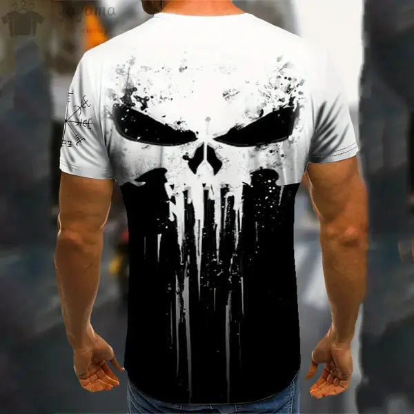 Men’s T Shirt 3d Print Military Patriotic Skull O-Neck T Shirt Oversized T-Shirt Short-Sleeved Tee Sportswear Men’s