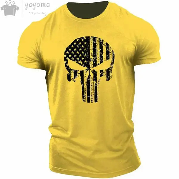 Men’s T Shirt 3d Print Military Patriotic Skull O-Neck T Shirt Oversized T-Shirt Short-Sleeved Tee Sportswear Men’s