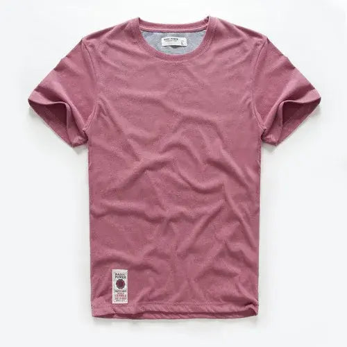 Men’s Premium 100% Cotton Solid Color Tee - Classic High-Quality Basic T-Shirt - Essential O-Neck Casual Top - Lred07