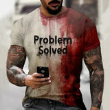 Men’s ’Problem Solved’ Bloody Graphic Tee - Horror Halloween Streetwear - Oversized Spooky Season Short Sleeve Top