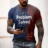 Men’s ’Problem Solved’ Bloody Graphic Tee - Horror Halloween Streetwear - Oversized Spooky Season Short Sleeve Top