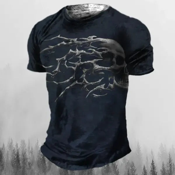 Men’s 3D Vintage Horror Skull Tee - Retro Rock & Hip Hop Streetwear - Oversized Punk Style Short Sleeve Top