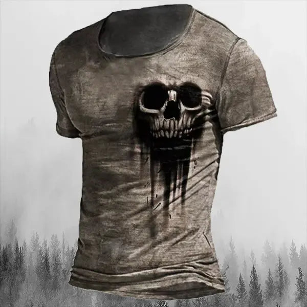 Men’s 3D Vintage Horror Skull Tee - Retro Rock & Hip Hop Streetwear - Oversized Punk Style Short Sleeve Top