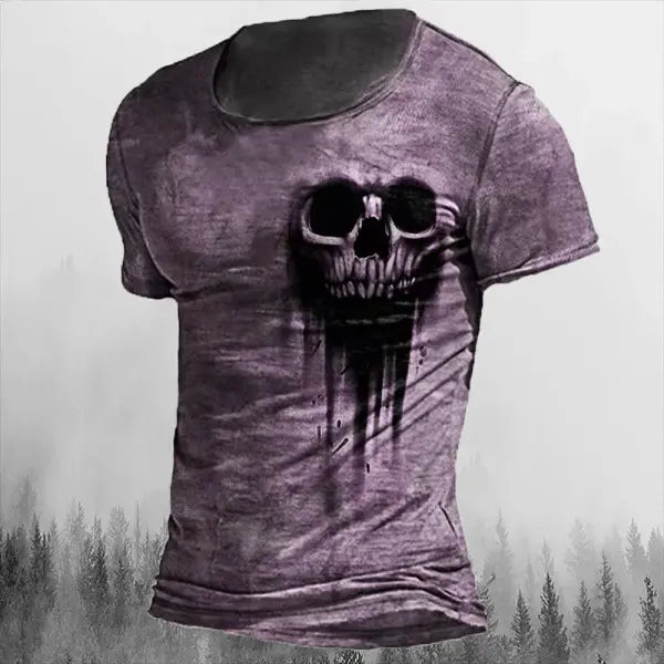 Men’s 3D Vintage Horror Skull Tee - Retro Rock & Hip Hop Streetwear - Oversized Punk Style Short Sleeve Top