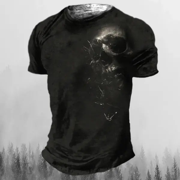 Men’s 3D Vintage Horror Skull Tee - Retro Rock & Hip Hop Streetwear - Oversized Punk Style Short Sleeve Top