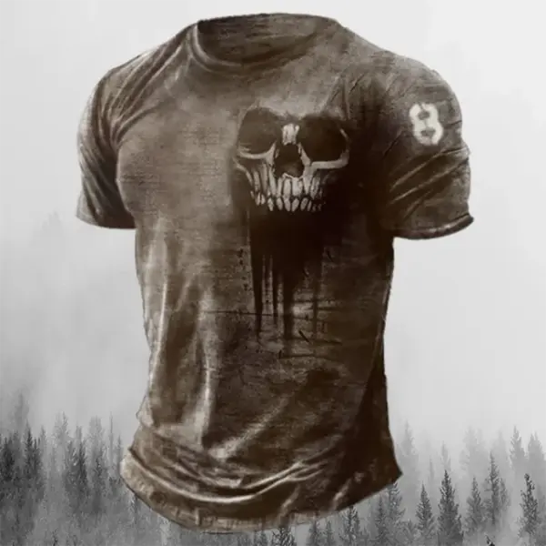 Men’s 3D Vintage Horror Skull Tee - Retro Rock & Hip Hop Streetwear - Oversized Punk Style Short Sleeve Top