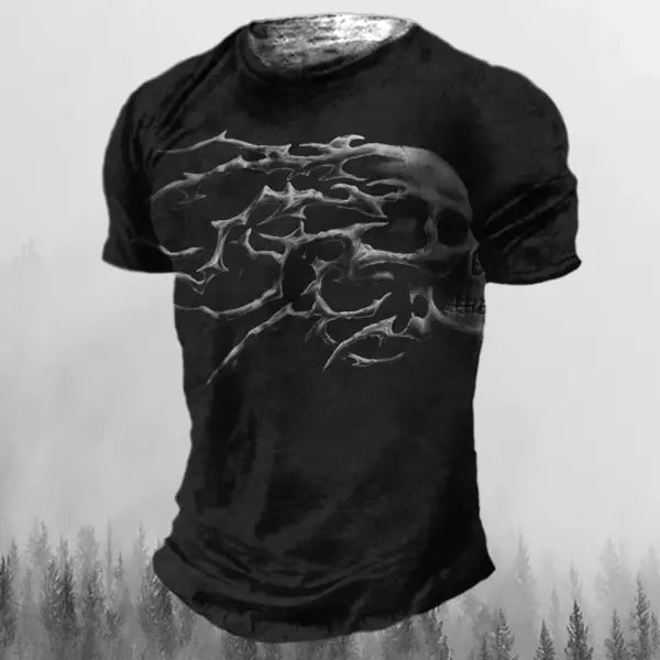 Men’s 3D Vintage Horror Skull Tee - Retro Rock & Hip Hop Streetwear - Oversized Punk Style Short Sleeve Top