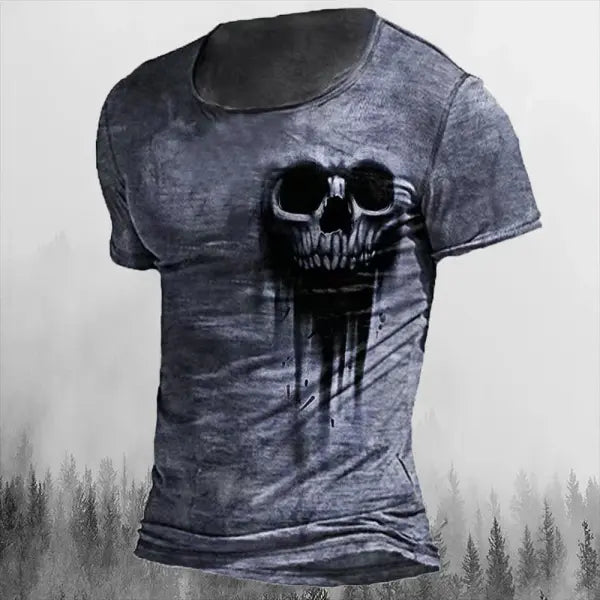 Men’s 3D Vintage Horror Skull Tee - Retro Rock & Hip Hop Streetwear - Oversized Punk Style Short Sleeve Top