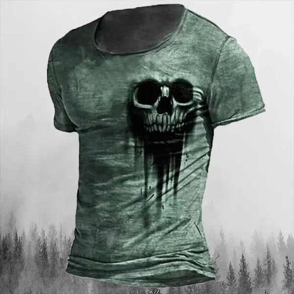 Men’s 3D Vintage Horror Skull Tee - Retro Rock & Hip Hop Streetwear - Oversized Punk Style Short Sleeve Top
