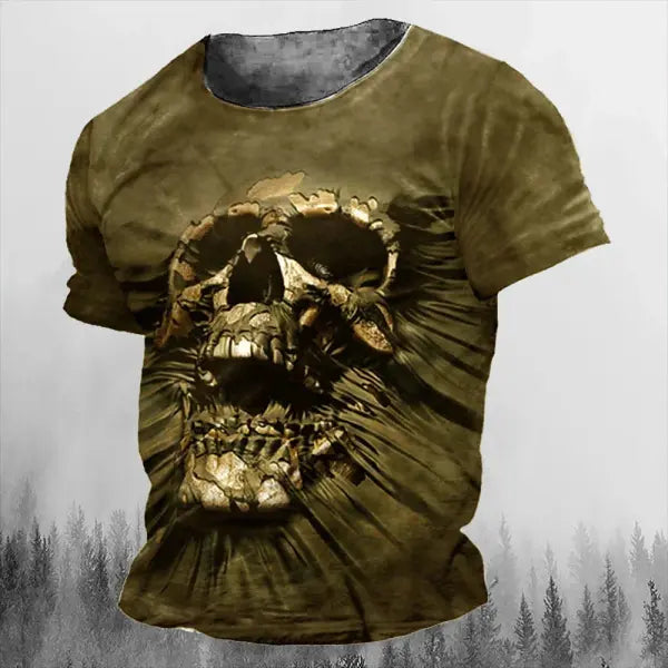 Men’s 3D Vintage Horror Skull Tee - Retro Rock & Hip Hop Streetwear - Oversized Punk Style Short Sleeve Top
