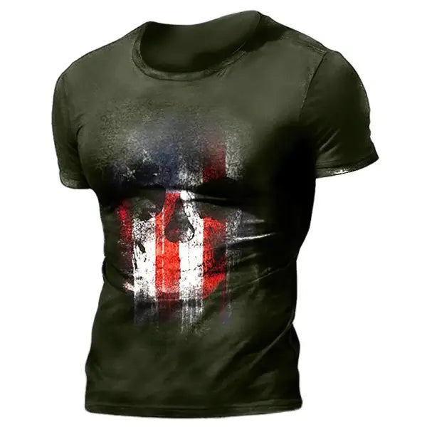 Men’s 3D Vintage Horror Skull Tee - Retro Rock & Hip Hop Streetwear - Oversized Punk Style Short Sleeve Top