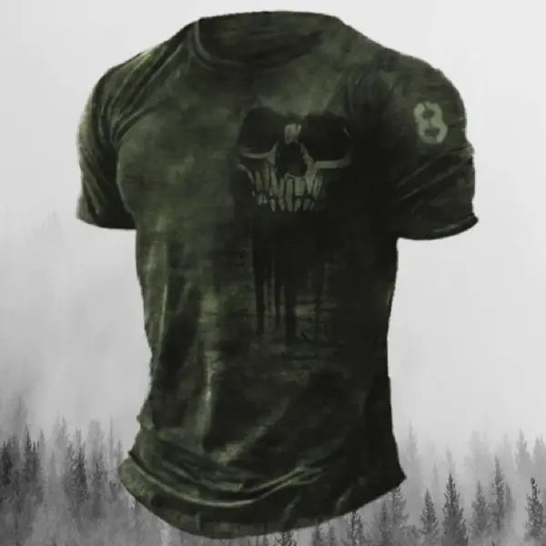 Men’s 3D Vintage Horror Skull Tee - Retro Rock & Hip Hop Streetwear - Oversized Punk Style Short Sleeve Top