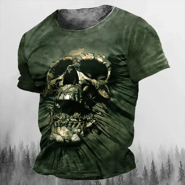 Men’s 3D Vintage Horror Skull Tee - Retro Rock & Hip Hop Streetwear - Oversized Punk Style Short Sleeve Top