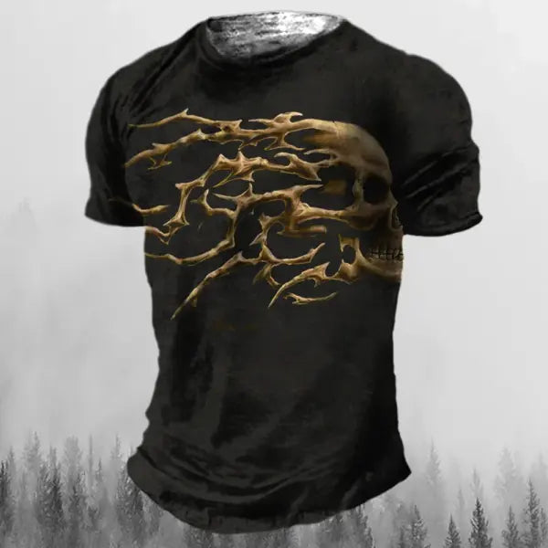 Men’s 3D Vintage Horror Skull Tee - Retro Rock & Hip Hop Streetwear - Oversized Punk Style Short Sleeve Top