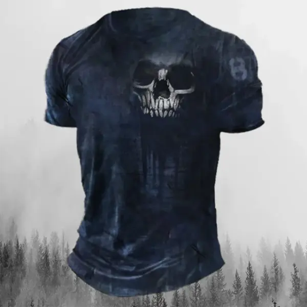 Men’s 3D Vintage Horror Skull Tee - Retro Rock & Hip Hop Streetwear - Oversized Punk Style Short Sleeve Top