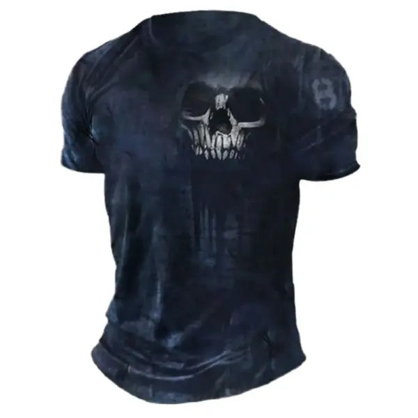 Men’s 3D Vintage Horror Skull Tee - Retro Rock & Hip Hop Streetwear - Oversized Punk Style Short Sleeve Top