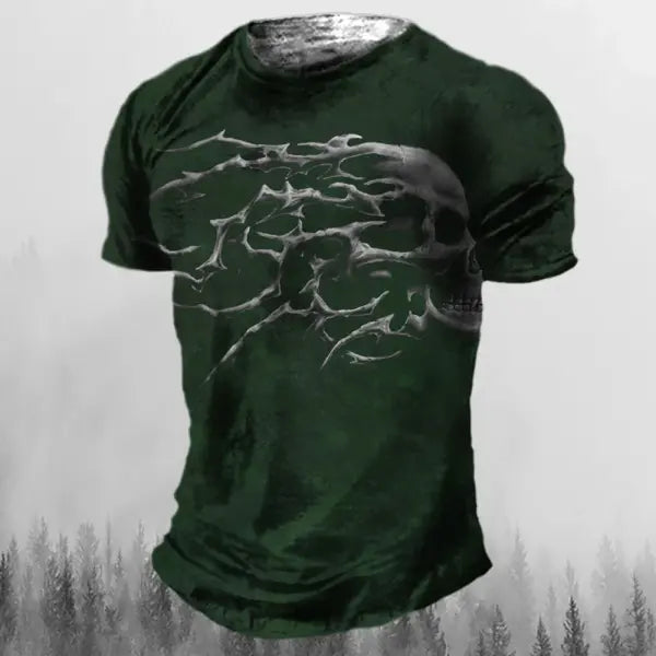 Men’s 3D Vintage Horror Skull Tee - Retro Rock & Hip Hop Streetwear - Oversized Punk Style Short Sleeve Top