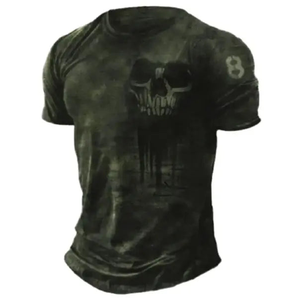 Men’s 3D Vintage Horror Skull Tee - Retro Rock & Hip Hop Streetwear - Oversized Punk Style Short Sleeve Top