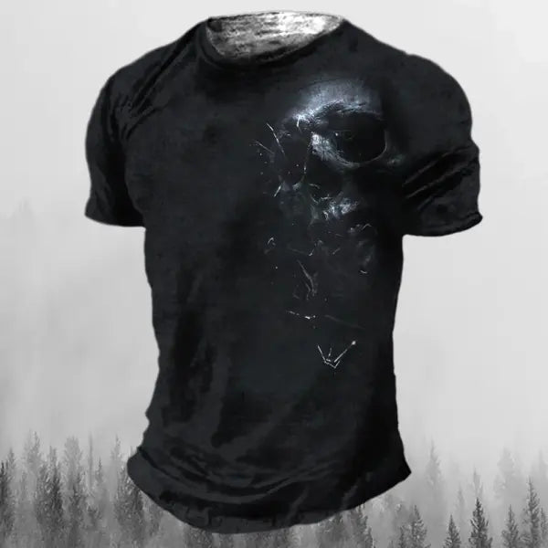 Men’s 3D Vintage Horror Skull Tee - Retro Rock & Hip Hop Streetwear - Oversized Punk Style Short Sleeve Top
