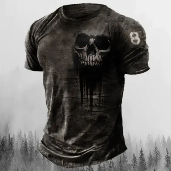 Men’s 3D Vintage Horror Skull Tee - Retro Rock & Hip Hop Streetwear - Oversized Punk Style Short Sleeve Top