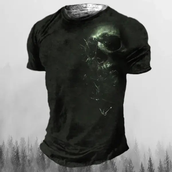 Men’s 3D Vintage Horror Skull Tee - Retro Rock & Hip Hop Streetwear - Oversized Punk Style Short Sleeve Top