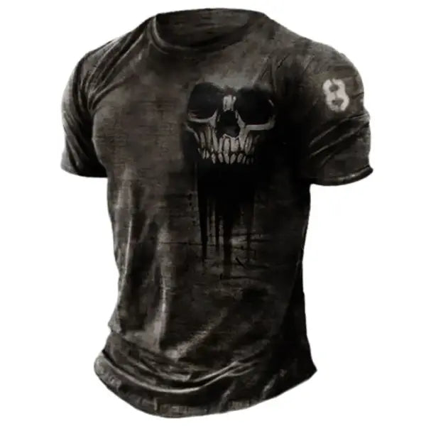 Men’s 3D Vintage Horror Skull Tee - Retro Rock & Hip Hop Streetwear - Oversized Punk Style Short Sleeve Top
