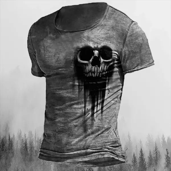 Men’s 3D Vintage Horror Skull Tee - Retro Rock & Hip Hop Streetwear - Oversized Punk Style Short Sleeve Top