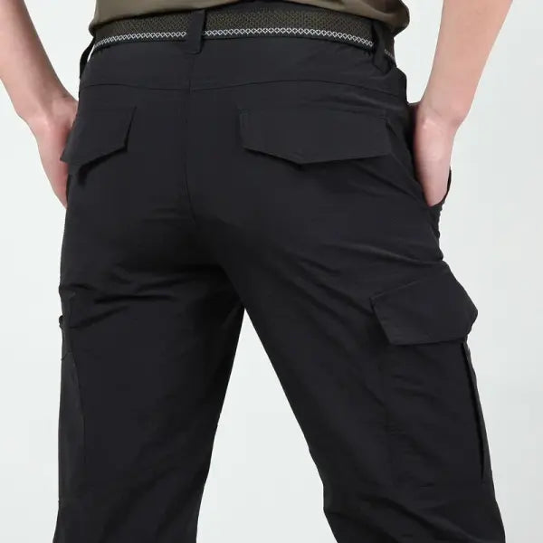 Men’s Tactical Cargo Pants Lightweight Waterproof Hiking Trousers - black / L