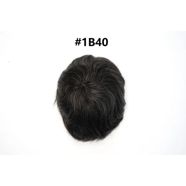 Mens Toupee Human Hair Piece Thin Skin V Loop Natural Hairline - 1B40# / 80% / 6 inches|China Mainland|6x8|free