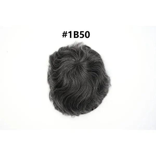Mens Toupee Human Hair Piece Thin Skin V Loop Natural Hairline - 1B50# / 80% / 6 inches|China Mainland|6x8|free