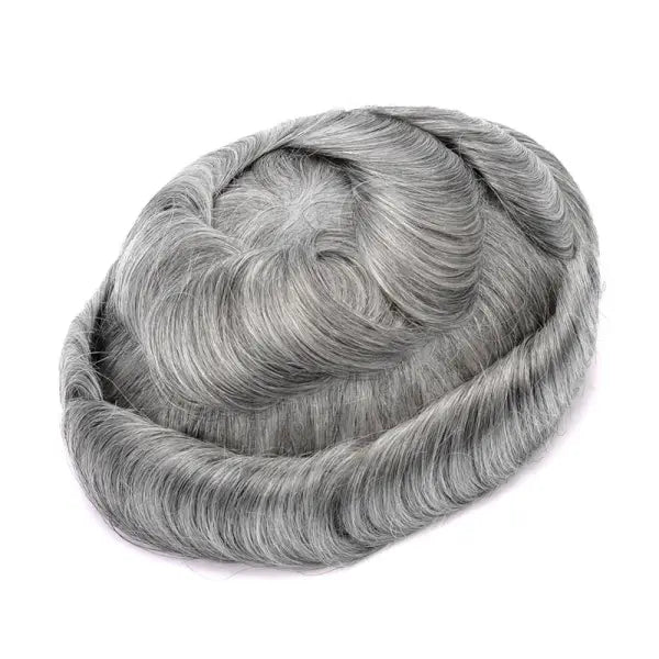 Mens Toupee Human Hair Piece Thin Skin V Loop Natural Hairline - 1B80# / 80% / 6 inches|China Mainland|6x8|free