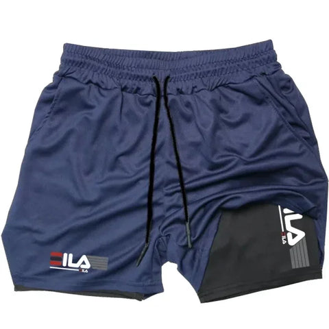 Men’s Two-in-One Sports Shorts - Breathable Quick-Drying Summer Running Bottoms - XXL / SKY BLUE