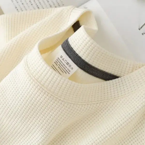 Men’s Waffle Round Neck Short Sleeve T-Shirt Size Large Casual Wear - Almond / 3XL 75-85KG