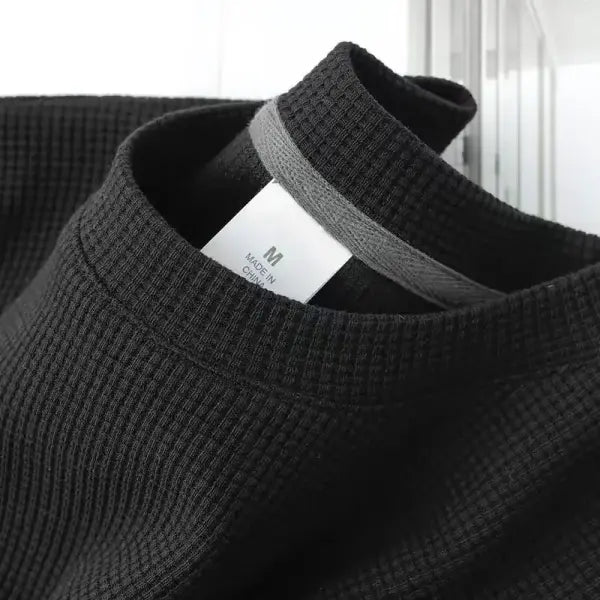 Men’s Waffle Round Neck Short Sleeve T-Shirt Size Large Casual Wear - black / XXL 65-75KG
