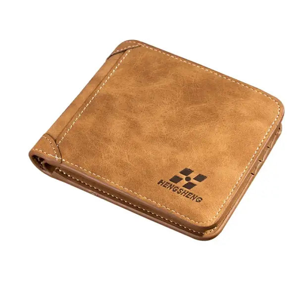 Leather billfold men cowhide wallet for luxury business style - Coffee