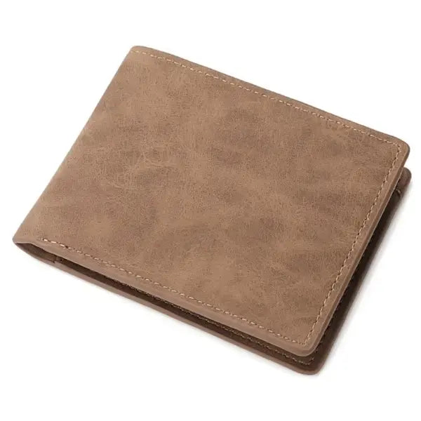 Leather billfold men cowhide wallet for luxury business style - Brown-Two FOLD