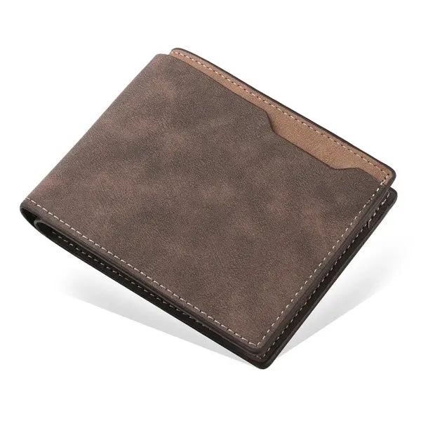 Leather billfold men cowhide wallet for luxury business style - Dark coffee-Two FOLD