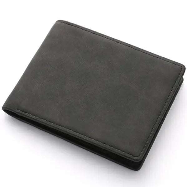 Leather billfold men cowhide wallet for luxury business style - Black-Two FOLD