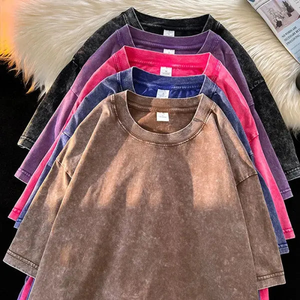 Men’s Washed Vintage T-Shirts Street Hip Hop Retro Punk T Shirt women Harajuku Casual Cotton Short Sleeve Acid Wash