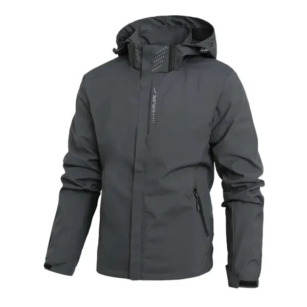 Mens waterproof rain jacket polyester hooded hiking - XXL / B4-49-6266shenhui