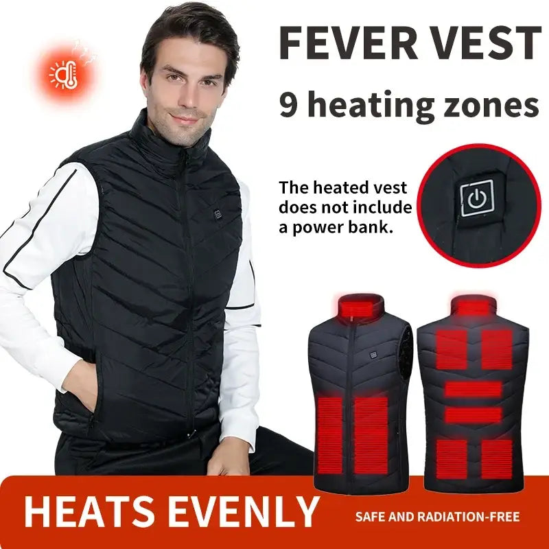 Mens Winter Smart Heated Vest USB Powered for Outdoor Cold Weather