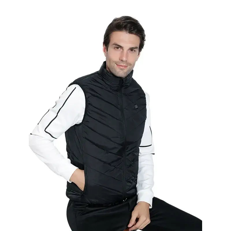 Mens Winter Smart Heated Vest USB Powered for Outdoor Cold Weather - black / L